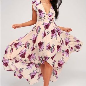 Lulus French Countryside Blush Floral Print High-Low Dress